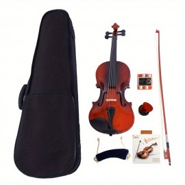 4/4 Full-Size Exquisite Matte Finish Violin - Solid Wood Construction, Datewood Fittings, Hard Case and Bow Included, Perfect Classic Acoustic String Instrument for Beginners and Students, Ideal for Music Education and Performance