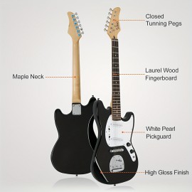 Glarry Full Size 6 String S- S Pickup GMF Electric Guitar With Bag Strap Connector Wrench Tool Black