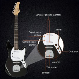 Glarry Full Size 6 String S- S Pickup GMF Electric Guitar With Bag Strap Connector Wrench Tool Black