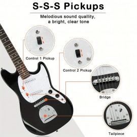 Glarry Full Size 6 String S- S Pickup GMF Electric Guitar With Bag Strap Connector Wrench Tool Black