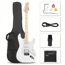 Glarry GST Stylish H-S-S Pickup Electric Guitar Kit With 20W AMP Bag Guitar Strap White