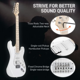 Glarry GST Stylish H-S-S Pickup Electric Guitar Kit With 20W AMP Bag Guitar Strap White