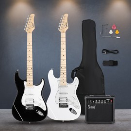 Glarry GST Stylish H-S-S Pickup Electric Guitar Kit With 20W AMP Bag Guitar Strap White