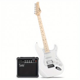 Glarry GST Stylish H-S-S Pickup Electric Guitar Kit With 20W AMP Bag Guitar Strap White