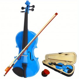 4/ 4 Full Size Dark Blue Acoustic Violin Pack with Arbor White Horse Tail Bow and Basswood Violin