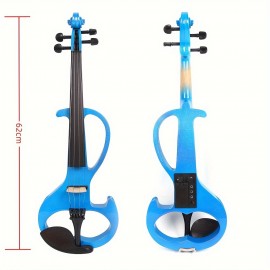 Modoustring Blue Full Size 4/4 Electric Violin Solid Wood Designed For Silent Practice Features Ebony Wood Fingerboard And Electric Setup For Amplified Sound 1/8 Audio To Widely Amplifiers Or Headphone Integration, Enabling Silent Practice Sessions.