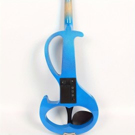 Modoustring Blue Full Size 4/4 Electric Violin Solid Wood Designed For Silent Practice Features Ebony Wood Fingerboard And Electric Setup For Amplified Sound 1/8 Audio To Widely Amplifiers Or Headphone Integration, Enabling Silent Practice Sessions.