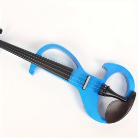 Modoustring Blue Full Size 4/4 Electric Violin Solid Wood Designed For Silent Practice Features Ebony Wood Fingerboard And Electric Setup For Amplified Sound 1/8 Audio To Widely Amplifiers Or Headphone Integration, Enabling Silent Practice Sessions.