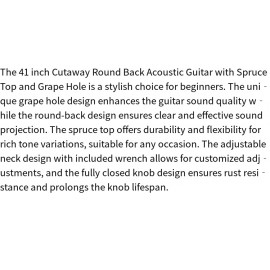 Cutaway Acoustic Guitar with Spruce Top Grape Hole Design Round Back & Adjustable Neck - Burlywood Finish 41- inch