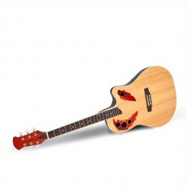 Cutaway Acoustic Guitar with Spruce Top Grape Hole Design Round Back & Adjustable Neck - Burlywood Finish 41- inch