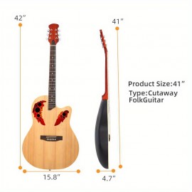 Cutaway Acoustic Guitar with Spruce Top Grape Hole Design Round Back & Adjustable Neck - Burlywood Finish 41- inch