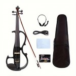 Siemonic 16inch Electric Viola Solid Wood With Ebony Viola Fingerboard, Chin Rest, Viola Pegs, Viola Case Bow, Black Silent Voila For Professional Or Beginners To Practice Black