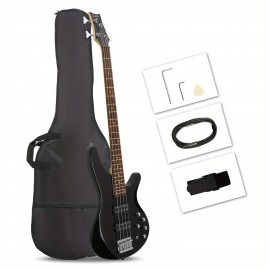 44 Inch 4 String Double Pickup Electric Bass Guitar Bundle Black