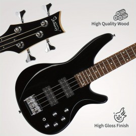 44 Inch 4 String Double Pickup Electric Bass Guitar Bundle Black