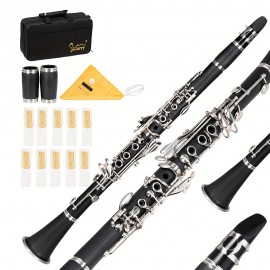 17 Keys Flat B Black Clarinet with Two Mouthpieces Connector for Beginner Student