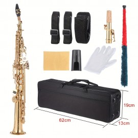 Brass Straight Soprano Sax Saxophone Bb B Flat Woodwind Instrument Natural Shell Key Carve Pattern With Carrying Case Gloves Cleaning Cloth Straps Cleaning Rod