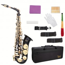 11-Reed Alto Saxophone E-Flat Eb - Professional-Grade Instrument for Students and Beginners with Hard Case, Care Kit, and Black Finish - Ideal for Music Lovers and New Learners