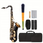 B-flat Tenor Saxophone Bb Black Lacquer Sax with Instrument Case Mouthpiece Reed Neck Strap Cleaning Cloth Brush for Musicians Beginners