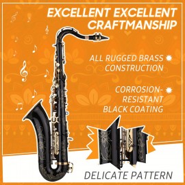 B-flat Tenor Saxophone Bb Black Lacquer Sax with Instrument Case Mouthpiece Reed Neck Strap Cleaning Cloth Brush for Musicians Beginners