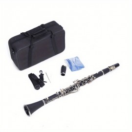 Black 17-key B-flat clarinet (nickel-plated key)+ box + cleaning cloth + lubricant + screwdriver