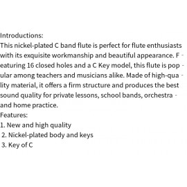 High- Quality Nickel Plated C Band Flute with E Key for Flute Enthusiasts - 16 Closed Holes Key of C Premium Material Flute