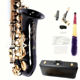 Be Brass Carving Pattern Pearl White Shell Button Saxophone With Strap Black