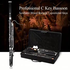 Professional C Key Bassoon Woodwind Instrument Synthetic Wood Body Cupronickel Silver-plated & Nickel-Plated Keys With Reed Gloves Cleaning Cloth Carrying Case