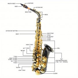 Professional Brass Saxophone with Carving Flower Pattern and Pearl White Shell Button Complete with Strap - A Must- Have for Music Amateurs and Professionals Alike