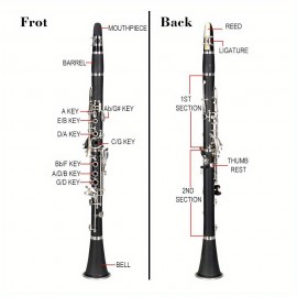 17 Key Beginner Clarinet Black with 2 Mouthpieces Connector for Students