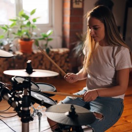 12in round silicone black practice drum with stand