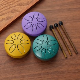 3 Mini Steel Tongue Drum - Handcrafted Carbon Steel Percussion Instrument - Portable & Hollow Design for Beginners - Complete with Mallets & Music Book - A Delightful Musical Journey