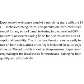 Marching Drum Set with Drumsticks Key Strap - Percussion Instrument for School Band - Adjustable Shoulder Strap Included