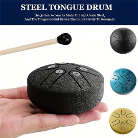 1 Pc Loving Mini 3 Inch Steel Tongue Drum, Hollow Drum, Carbon Steel Hand Drum, Percussion Instrument, Portable Mini Iron Drum, Send Drum Mallets, Music Book, Suitable For Beginners