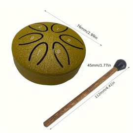 1 Pc Loving Mini 3 Inch Steel Tongue Drum, Hollow Drum, Carbon Steel Hand Drum, Percussion Instrument, Portable Mini Iron Drum, Send Drum Mallets, Music Book, Suitable For Beginners