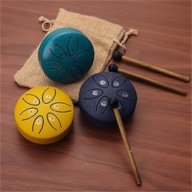 1 Pc Loving Mini 3 Inch Steel Tongue Drum, Hollow Drum, Carbon Steel Hand Drum, Percussion Instrument, Portable Mini Iron Drum, Send Drum Mallets, Music Book, Suitable For Beginners