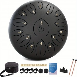 12 Inch 15 Note Steel Tongue Drum, Tongue Drums, Steel Drum Instruments for Adult, Hand Pan Drum with Music Book, Drum Mallets and Carry Bag, C Major, Idea for Yoga Meditation, Concert & Music Education