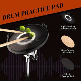 12in Round Silicone Black Practice Drum with Stand