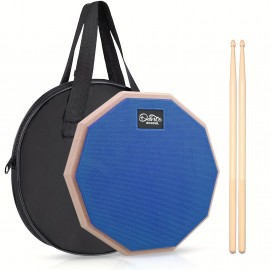 12 Silent Drum Practice Pad Set - High-Quality, Realistic Feel for Beginners & Pros - Gray Blue Orange, Portable & Durable with Bonus Drum Sticks