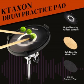 Complete Drum Practice Pad Kit with Snare Drum Simulator Backpack and Drumsticks - Includes Double- braced Tripods High- density Compressed Wood Pad and Chrome Plating Stent