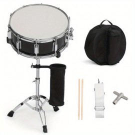 14 x 5.5in Snare Drum Set with Drumstick Holder, Snare Drum Bag, Strap, Mute Pad & Drum Stick for Beginner Student Black