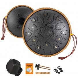 12-Inch 15-Note Steel Tongue Drum in D Key - Handpan Drum with Cornices Shape, Drum Mallets, Carry Bag, and Music Book - Ideal for Music Education, Concerts, Spiritual Healing, Yoga, and Entertainment