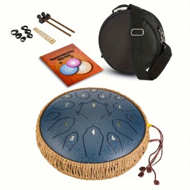 12-Inch 15-Note Steel Tongue Drum in D Key - Handpan Drum with Cornices Shape, Drum Mallets, Carry Bag, and Music Book - Ideal for Music Education, Concerts, Spiritual Healing, Yoga, and Entertainment