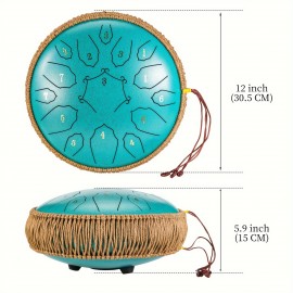 12-Inch 15-Note Steel Tongue Drum in D Key - Handpan Drum with Cornices Shape, Drum Mallets, Carry Bag, and Music Book - Ideal for Music Education, Concerts, Spiritual Healing, Yoga, and Entertainment