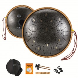 12-Inch 15-Note Steel Tongue Drum in D Key - Handpan Drum with Cornices Shape, Drum Mallets, Carry Bag, and Music Book - Ideal for Music Education, Concerts, Spiritual Healing, Yoga, and Entertainment