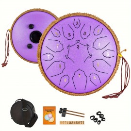 12-Inch 15-Note Steel Tongue Drum in D Key - Handpan Drum with Cornices Shape, Drum Mallets, Carry Bag, and Music Book - Ideal for Music Education, Concerts, Spiritual Healing, Yoga, and Entertainment