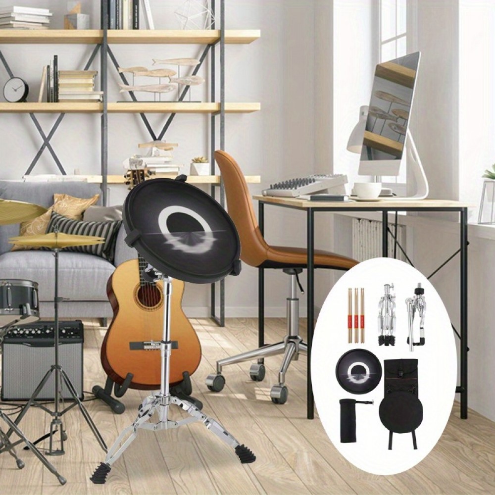 1pc 12in Round Band Stand Silicone Black Practice Drum Is The Best Choice for Beginners and Professional Instrument Players