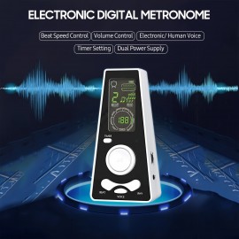 Electronic Digital Metronome Timer Universal Electronic Metronome with Volume and Beat Speed Control Battery USB Cable Powered