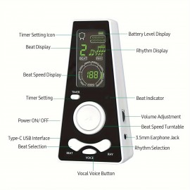 Electronic Digital Metronome Timer Universal Electronic Metronome with Volume and Beat Speed Control Battery USB Cable Powered