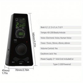 Electronic Digital Metronome Timer Universal Electronic Metronome with Volume and Beat Speed Control Battery USB Cable Powered