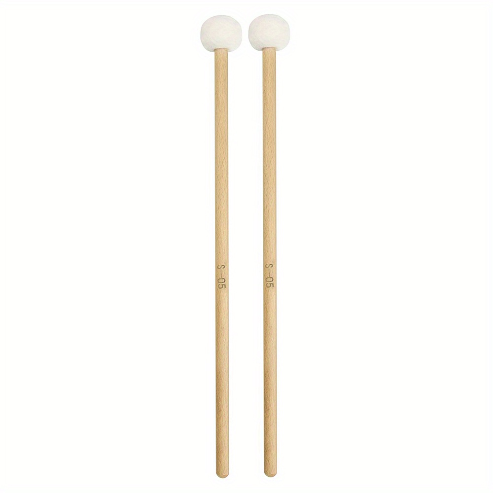 Lixada 1 Pair Felt Mallets Drum Sticks with Wood Handle for Percussion Instrument White